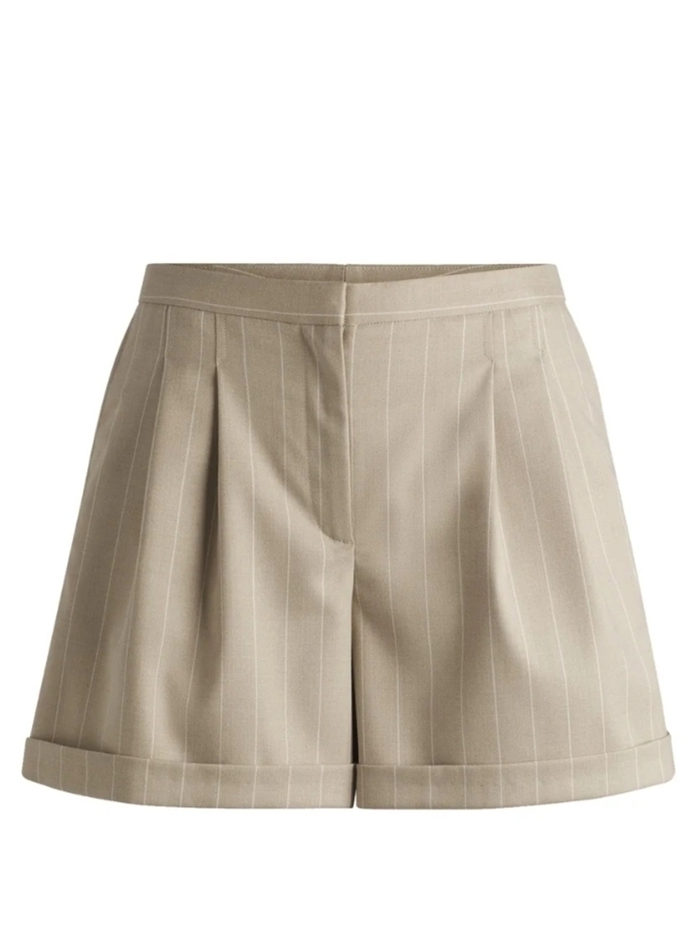 BOSS ORANGE Beige Pinstripe Pleated Bermuda Shorts Dress Short